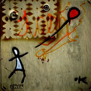 Streetart représentant un bonhomme en fil de fer et un ballon en coeur - Italie  - collection de photos clin d'oeil, catégorie streetart